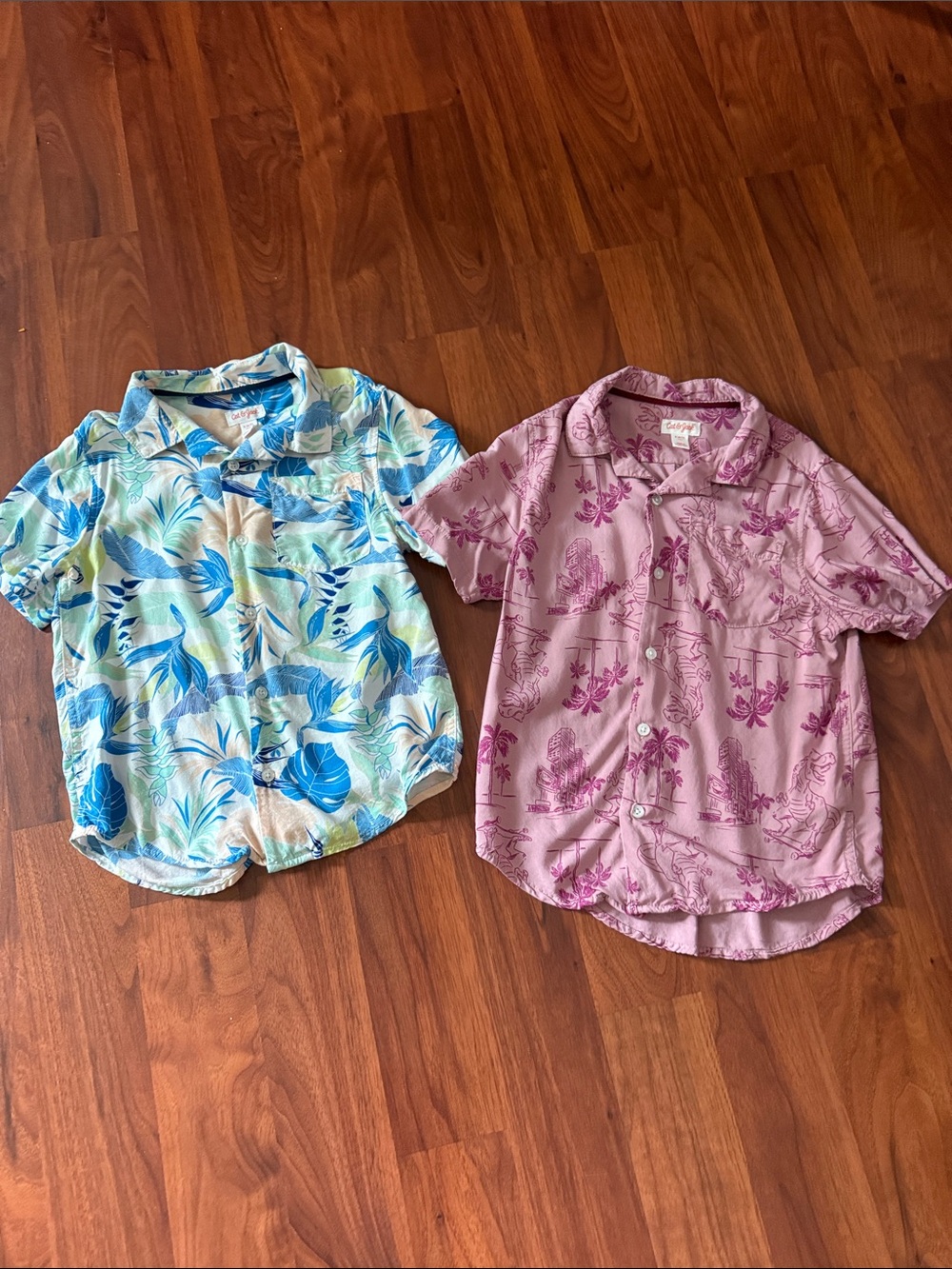 Cat & Jack Short-Sleeve Button-Down Shirts - Blue & Pink Tropical Prints